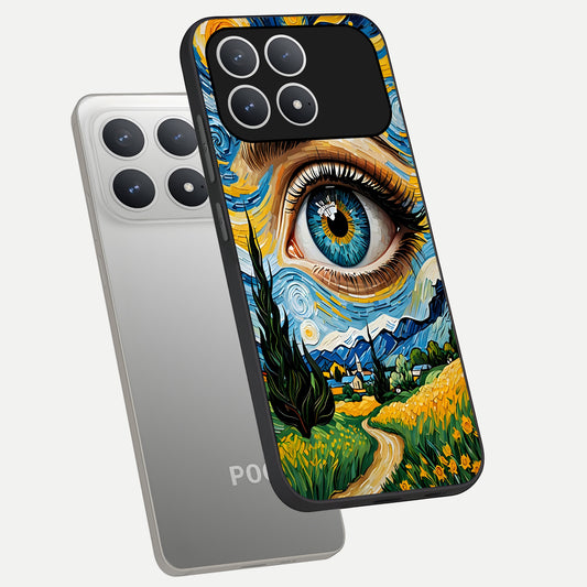 Van Gogh Eye phone case For Poco F8 Pro showing premium glass back cover with detailed artwork