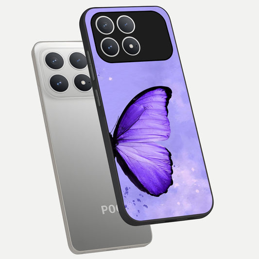 Violet Dream Wing phone case For Poco F8 Pro showing premium glass back cover with detailed artwork