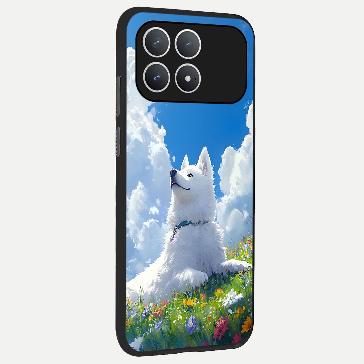 Blissful Cloud Pup back cover For Poco F8 Pro slim fit glass case with vibrant aesthetic design
