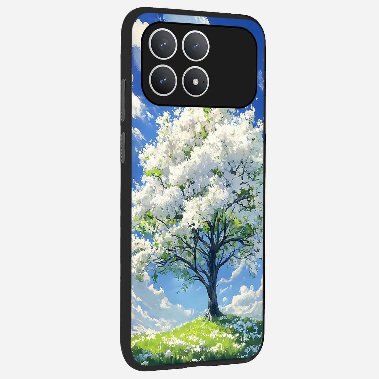 Blossom Sky Serenity back cover For Poco F8 Pro slim fit glass case with vibrant aesthetic design