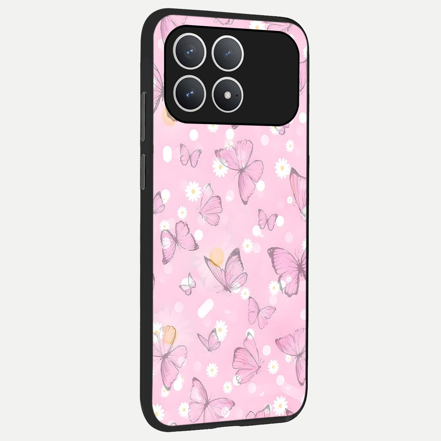 Blush Butterfly Garden back cover For Poco F8 Pro slim fit glass case with vibrant aesthetic design