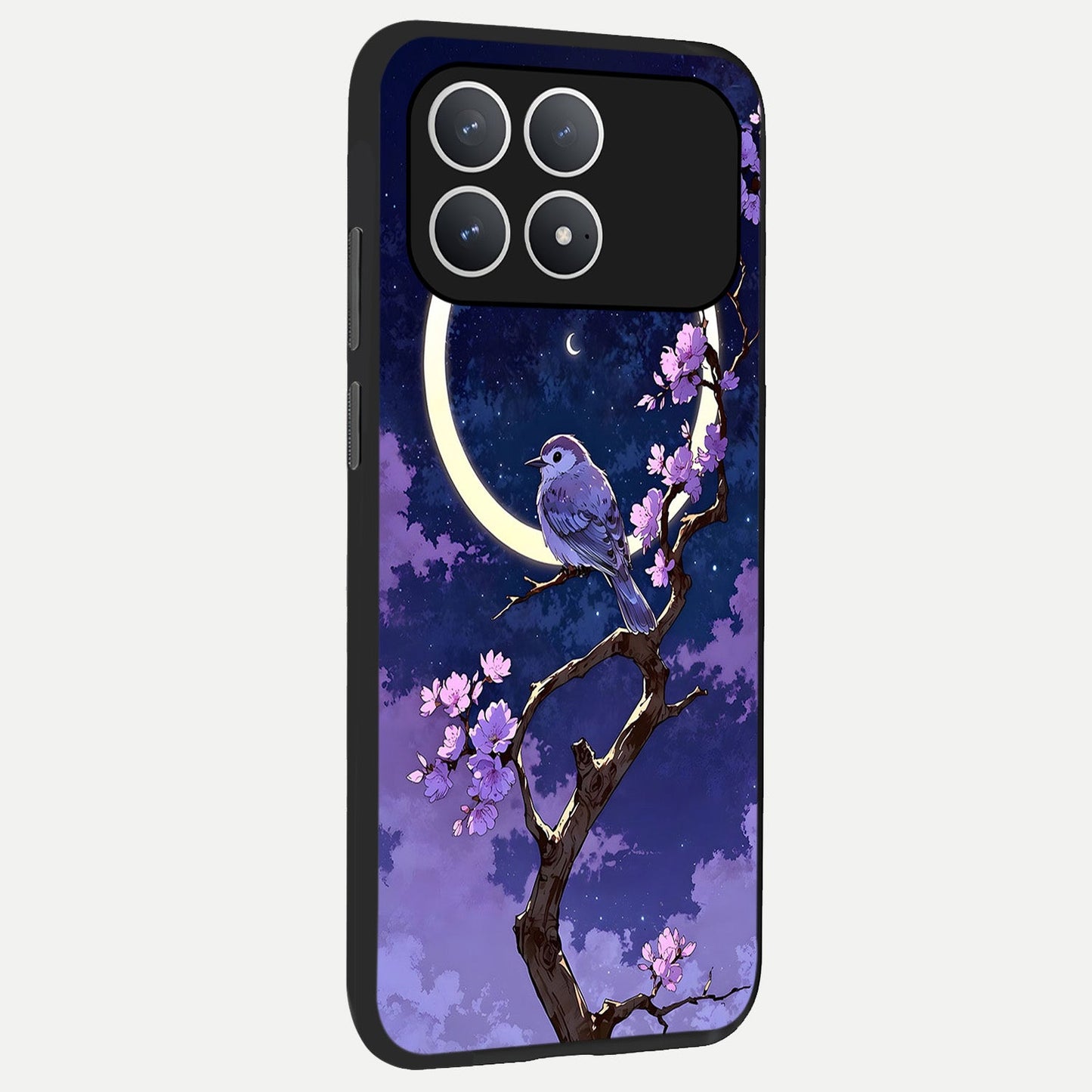 Celestial Bird Blossom back cover For Poco F8 Pro slim fit glass case with vibrant aesthetic design