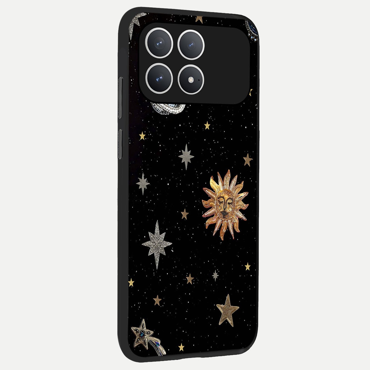Celestial Moon With Stars back cover For Poco F8 Pro slim fit glass case with vibrant aesthetic design