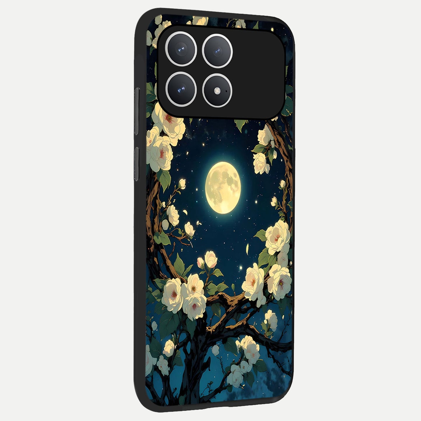 Celestial Moon And Flower back cover For Poco F8 Pro slim fit glass case with vibrant aesthetic design