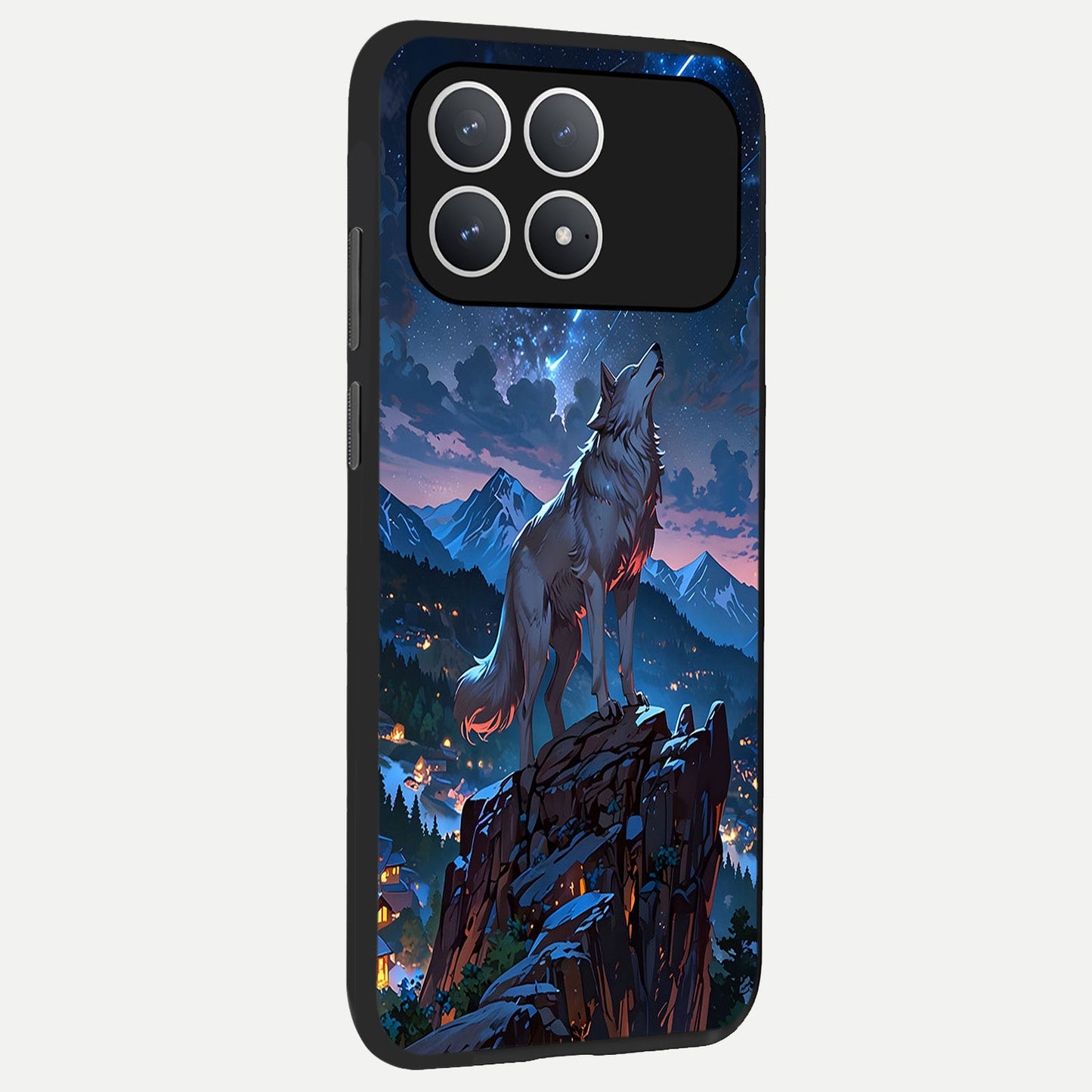 Celestial Wolf Howl back cover For Poco F8 Pro slim fit glass case with vibrant aesthetic design