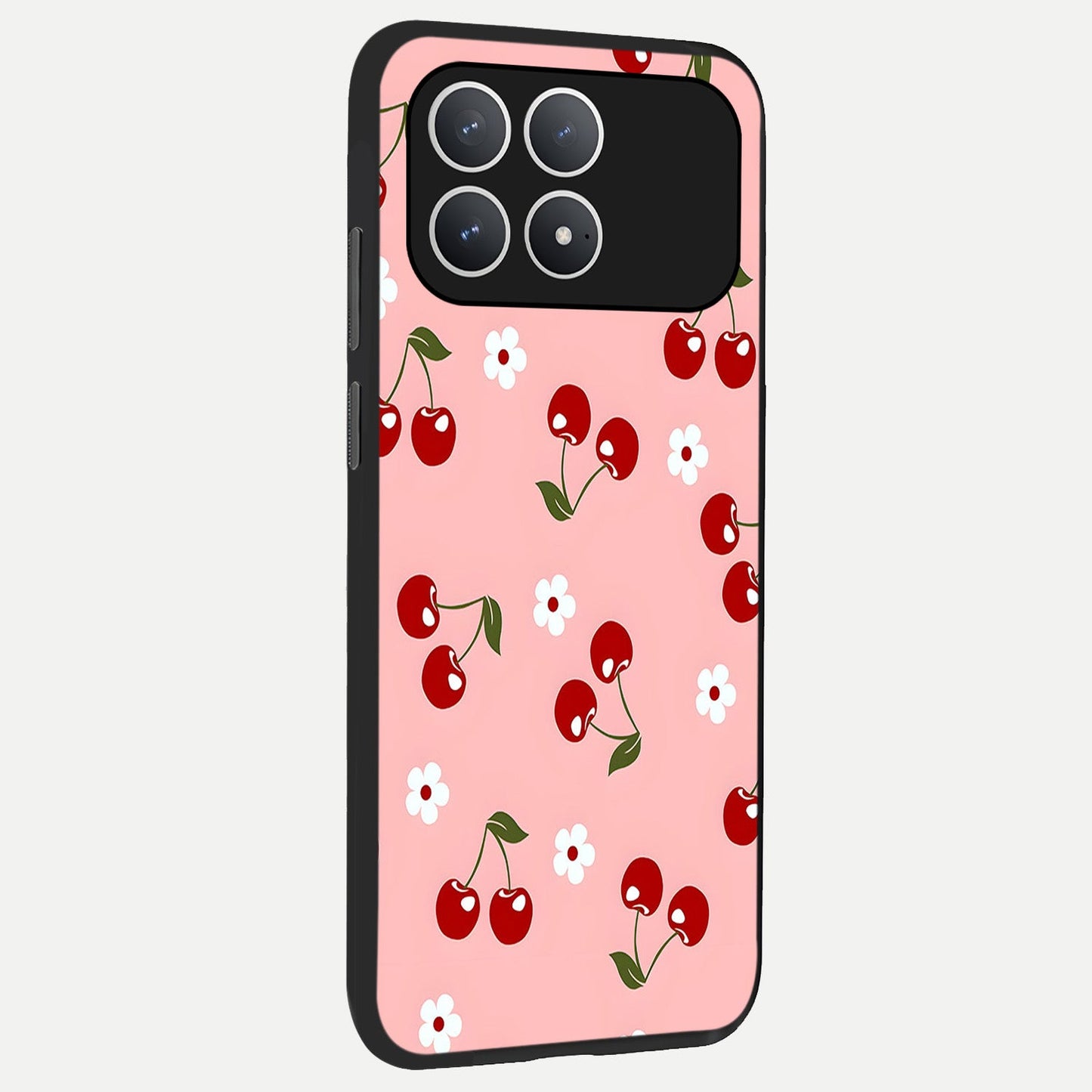 Cherry Love Mood back cover For Poco F8 Pro slim fit glass case with vibrant aesthetic design