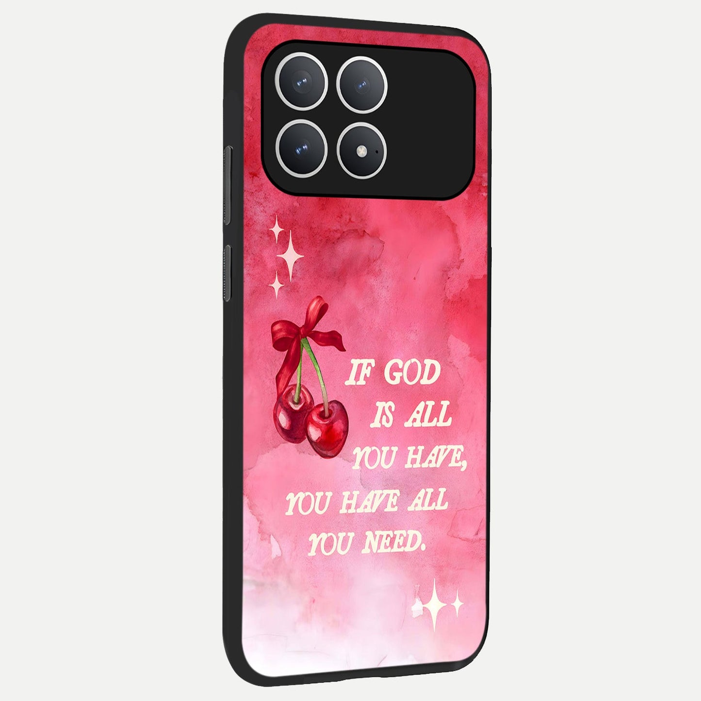 Cherry Quote back cover For Poco F8 Pro slim fit glass case with vibrant aesthetic design