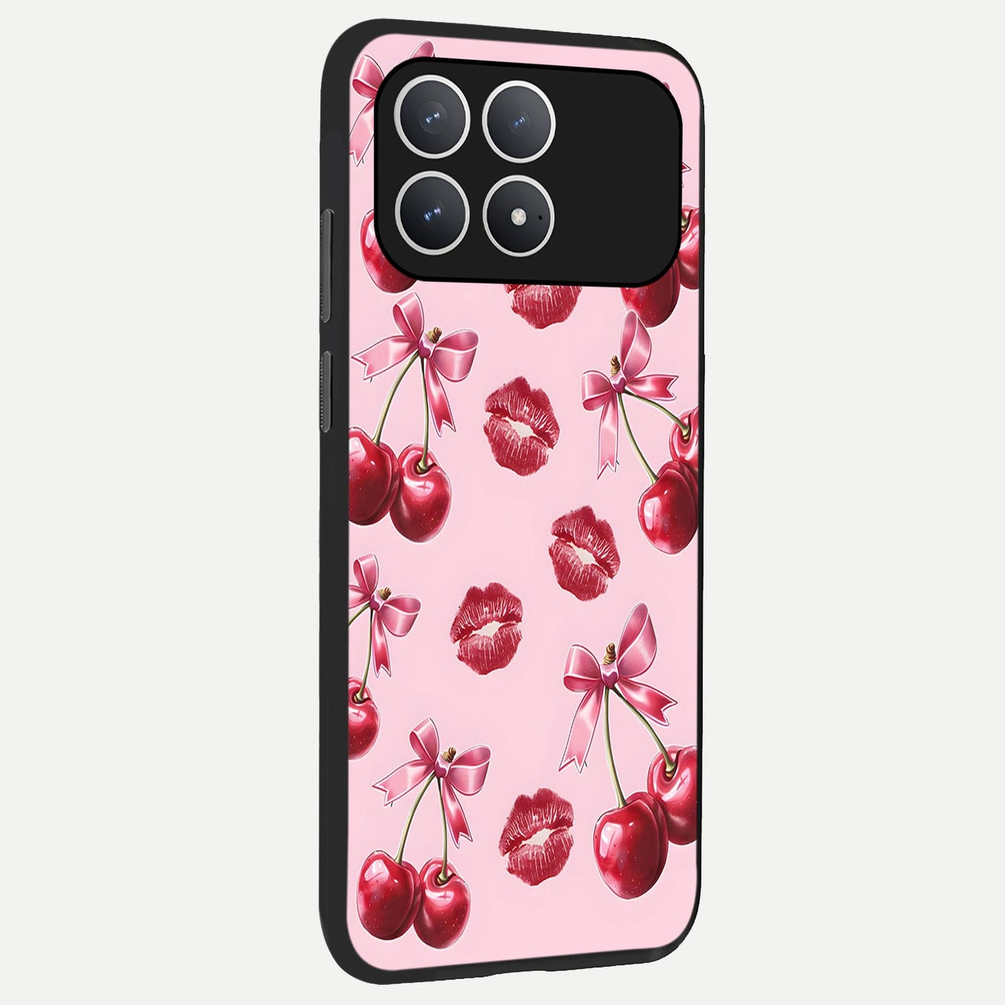 Cherry With Lips back cover For Poco F8 Pro slim fit glass case with vibrant aesthetic design