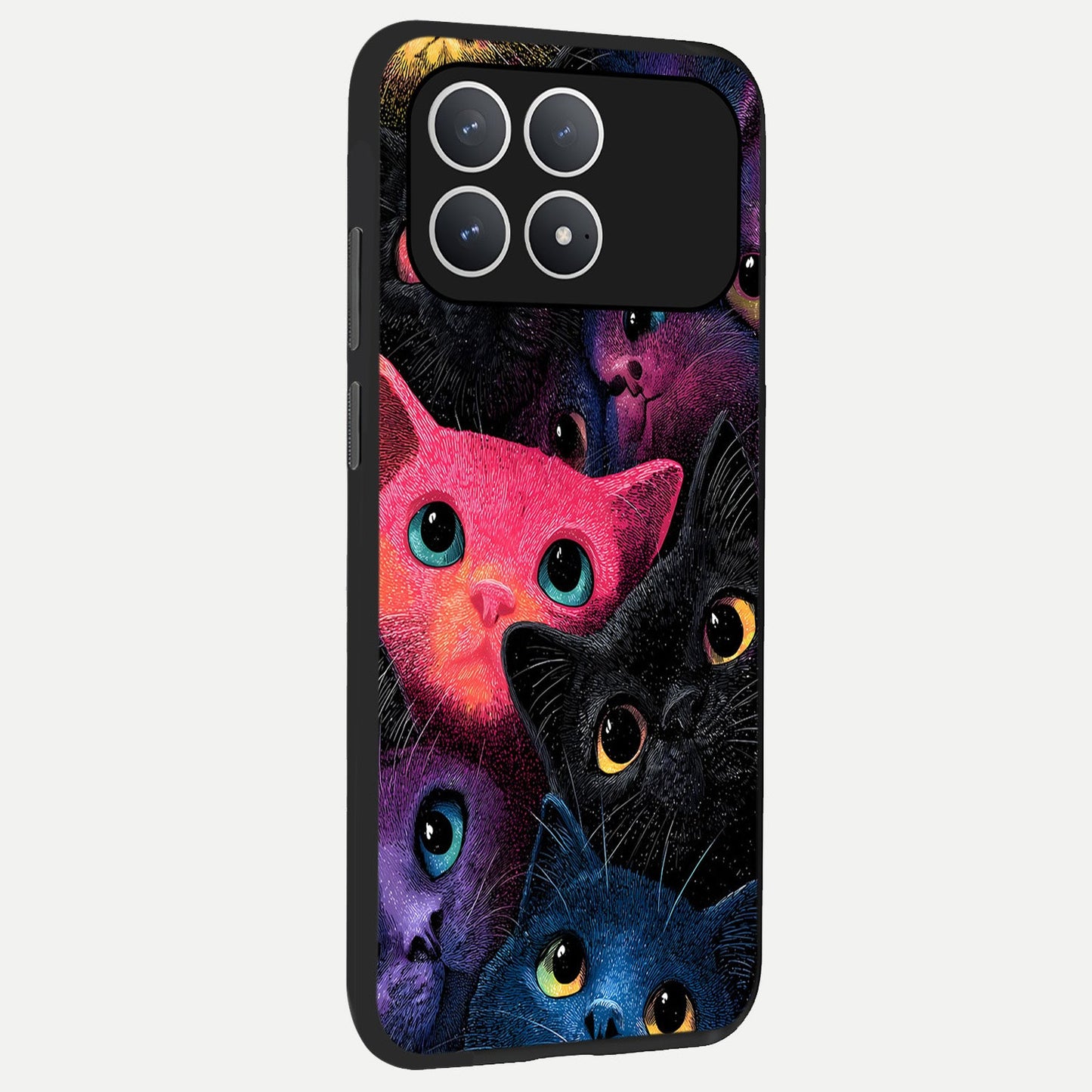 Cosmic Cats Dreams back cover For Poco F8 Pro slim fit glass case with vibrant aesthetic design