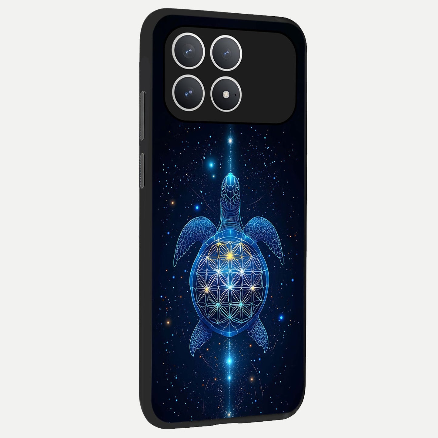 Crimson Blue Turtle back cover For Poco F8 Pro slim fit glass case with vibrant aesthetic design