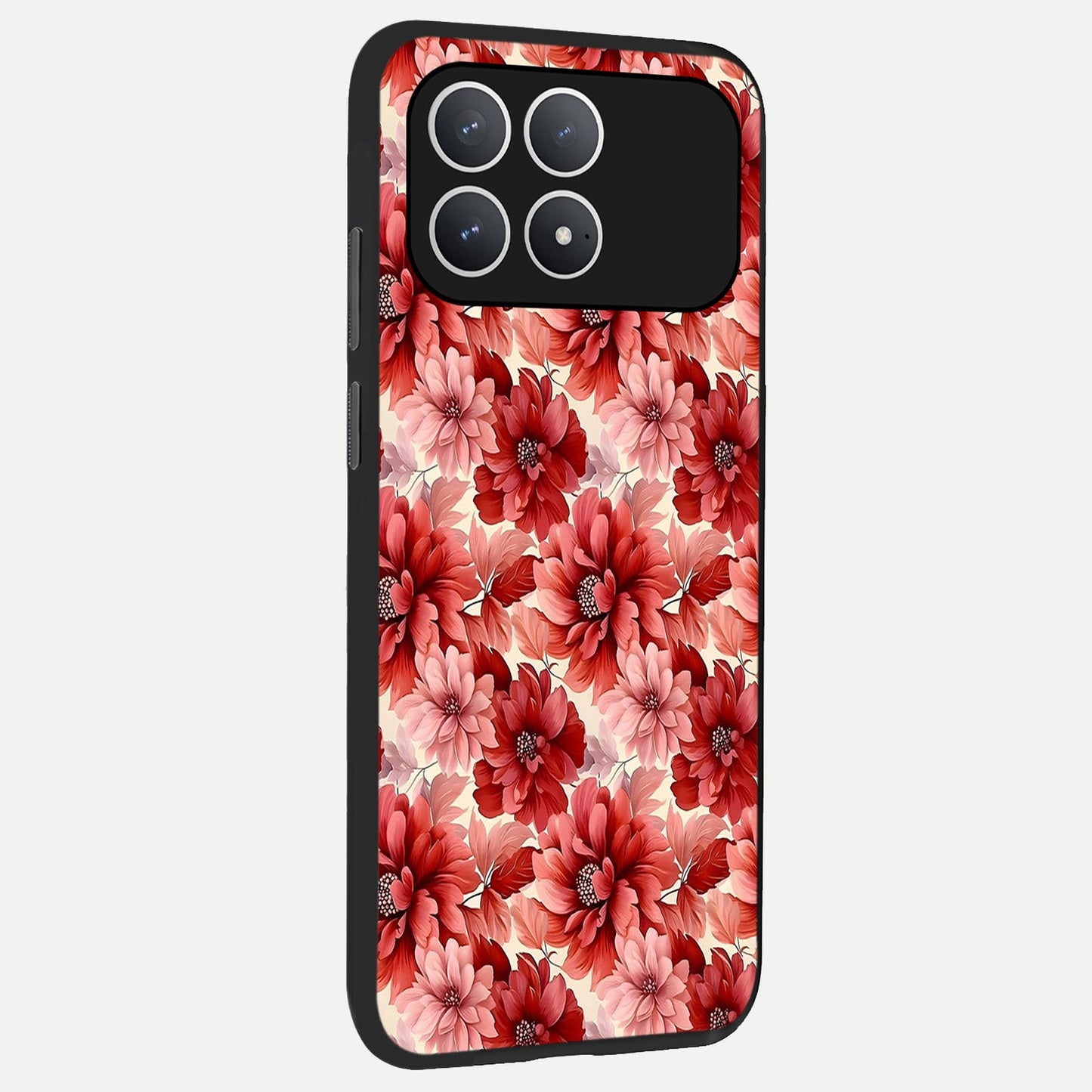Crimson Love Petals back cover For Poco F8 Pro slim fit glass case with vibrant aesthetic design