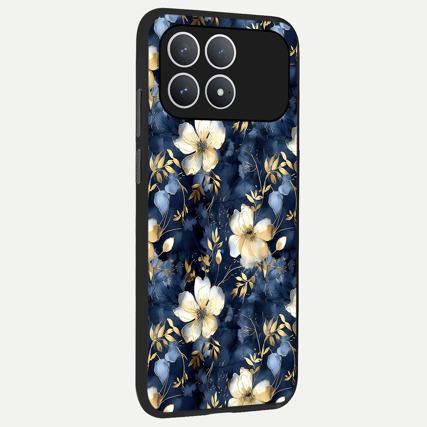 Golden Midnight Bloom back cover For Poco F8 Pro slim fit glass case with vibrant aesthetic design