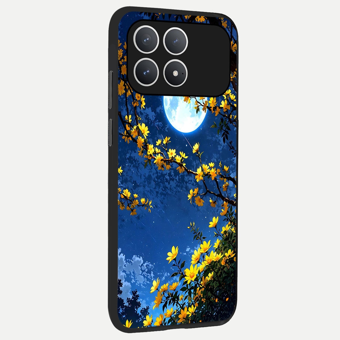 Golden Night Glow back cover For Poco F8 Pro slim fit glass case with vibrant aesthetic design