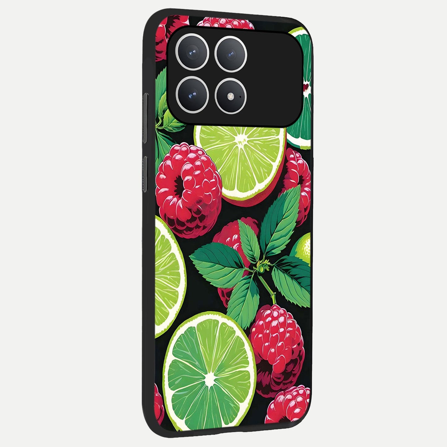 Lime and Raspberry Pattern back cover For Poco F8 Pro slim fit glass case with vibrant aesthetic design