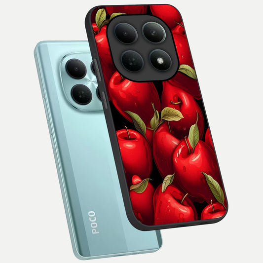 Apple Pattern phone case For Poco M8 showing premium glass back cover with detailed artwork