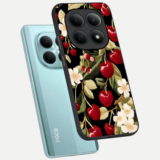 Blooming Spendor Bird phone case For Poco M8 showing premium glass back cover with detailed artwork