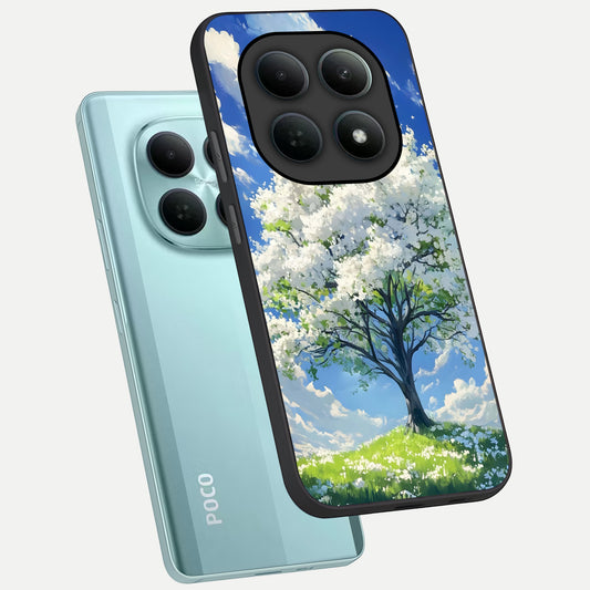 Blossom Sky Serenity phone case For Poco M8 showing premium glass back cover with detailed artwork
