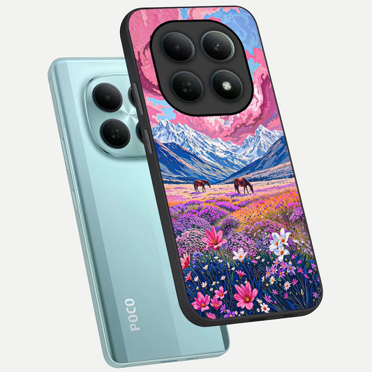 Blossom Valley Dream phone case For Poco M8 showing premium glass back cover with detailed artwork
