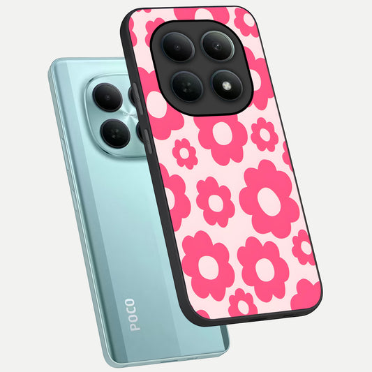 Blush Flower Pop phone case For Poco M8 showing premium glass back cover with detailed artwork