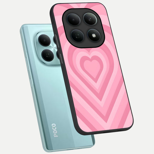 Blush Heart Waves phone case For Poco M8 showing premium glass back cover with detailed artwork