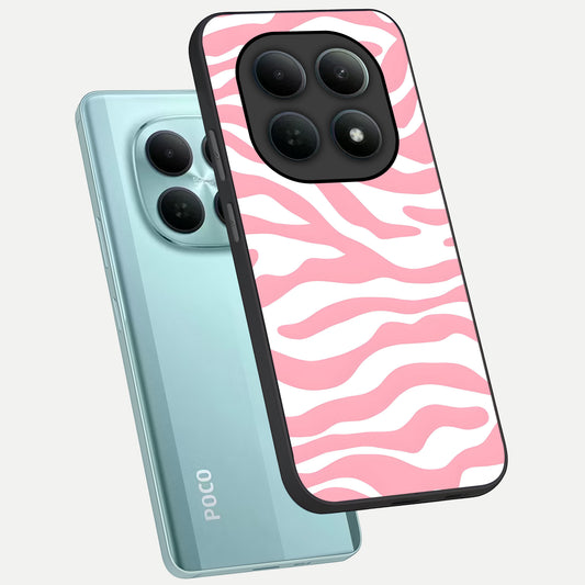 Blush Zebra Flow phone case For Poco M8 showing premium glass back cover with detailed artwork