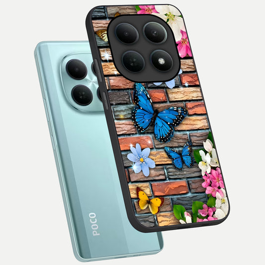 Brick Bloom Flight phone case For Poco M8 showing premium glass back cover with detailed artwork
