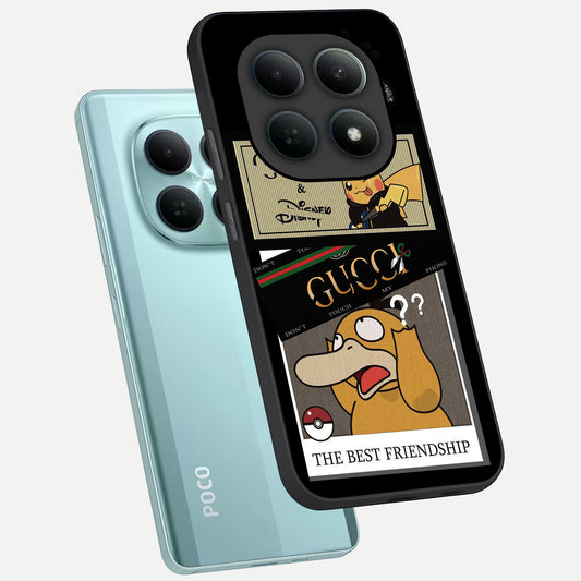 Cartoon Brand Play Mashup phone case For Poco M8 showing premium glass back cover with detailed artwork