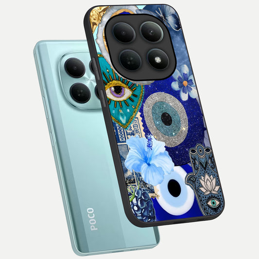 Celestial Blue Vision phone case For Poco M8 showing premium glass back cover with detailed artwork