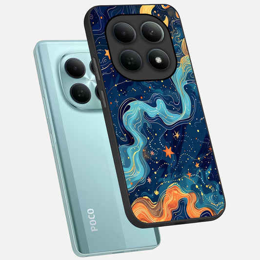 Celestial Dream Flow phone case For Poco M8 showing premium glass back cover with detailed artwork