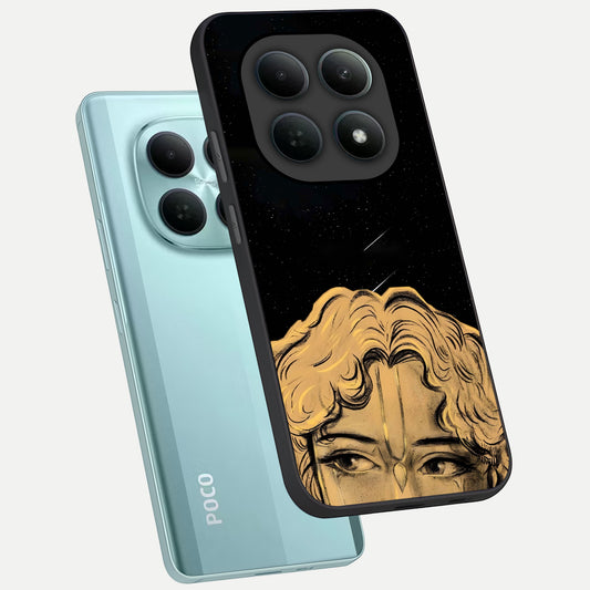 Celestial Gods Plan phone case For Poco M8 showing premium glass back cover with detailed artwork