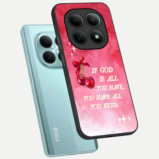 Cherry Quote phone case For Poco M8 showing premium glass back cover with detailed artwork