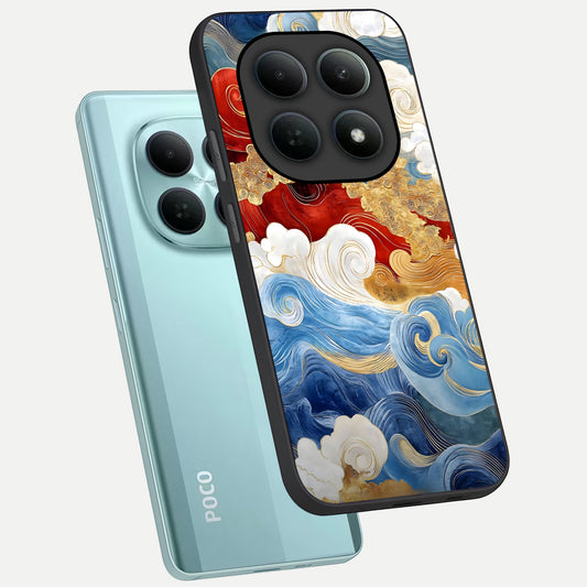 Colored Waves phone case For Poco M8 showing premium glass back cover with detailed artwork