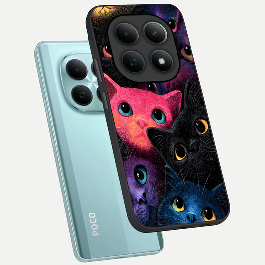 Cosmic Cats Dreams phone case For Poco M8 showing premium glass back cover with detailed artwork