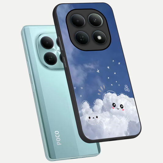 Cute Blossom Cloud phone case For Poco M8 showing premium glass back cover with detailed artwork