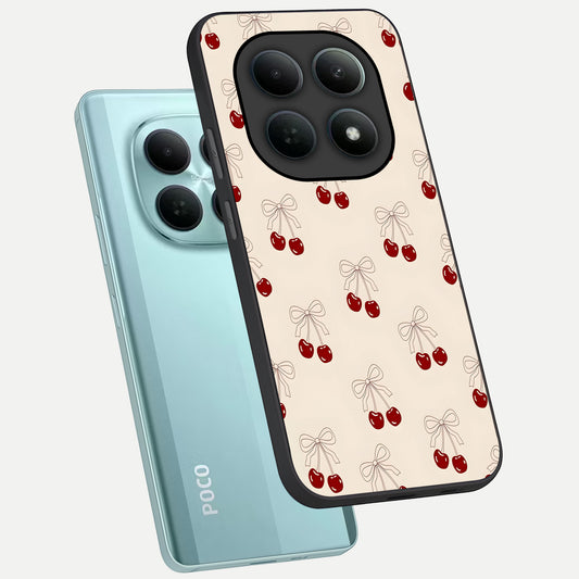 Cute Cherry Pattern phone case For Poco M8 showing premium glass back cover with detailed artwork