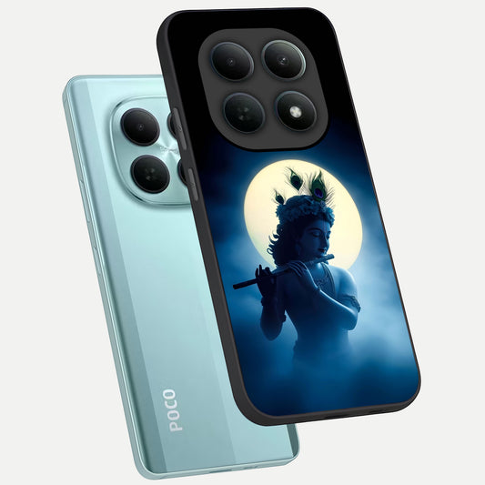 Divine Moon Flute phone case For Poco M8 showing premium glass back cover with detailed artwork