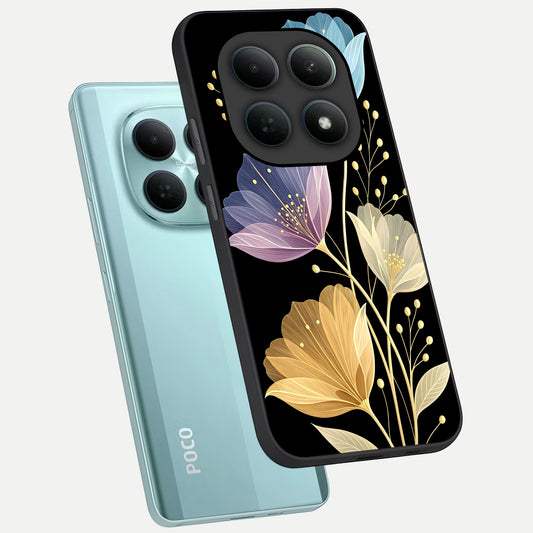 Flower Bloom Glow phone case For Poco M8 showing premium glass back cover with detailed artwork