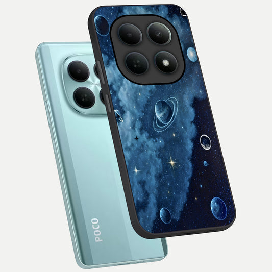 Galaxy Dream Space phone case For Poco M8 showing premium glass back cover with detailed artwork