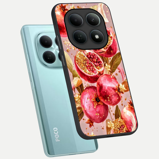 Golden Bloom Glow phone case For Poco M8 showing premium glass back cover with detailed artwork