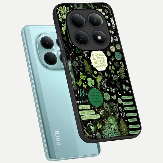 Green Mandala Pattern phone case For Poco M8 showing premium glass back cover with detailed artwork