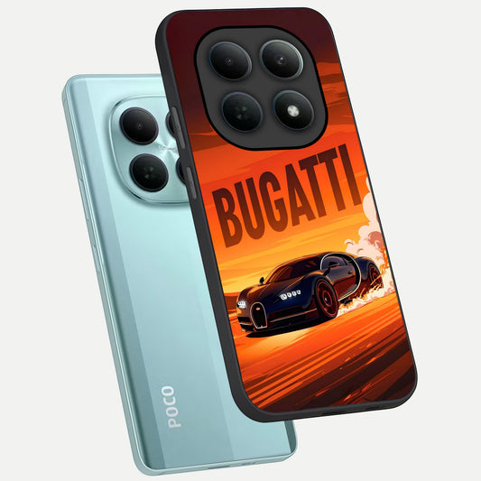 Inferno Bugatti Storm phone case For Poco M8 showing premium glass back cover with detailed artwork