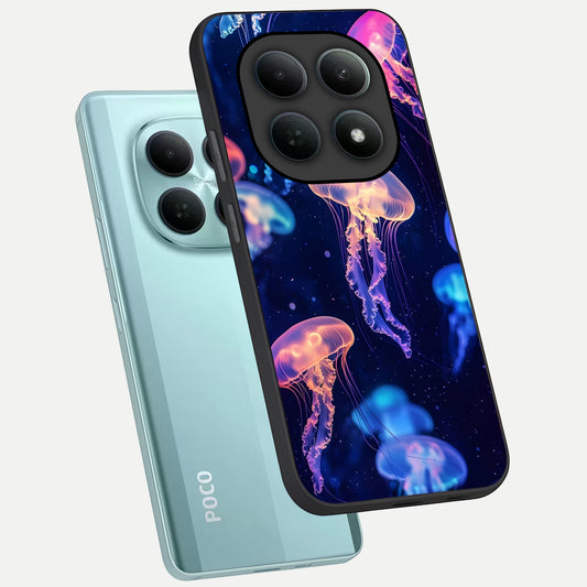 Jellyfish Pattern phone case For Poco M8 showing premium glass back cover with detailed artwork