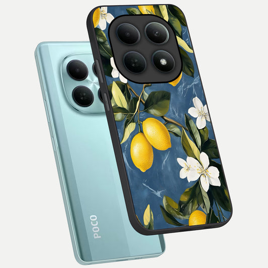 Lemon Dream Garden phone case For Poco M8 showing premium glass back cover with detailed artwork