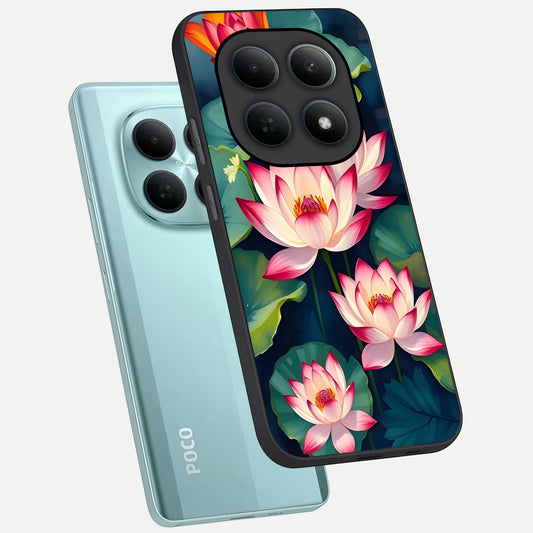 Lotus Dream Serenity phone case For Poco M8 showing premium glass back cover with detailed artwork