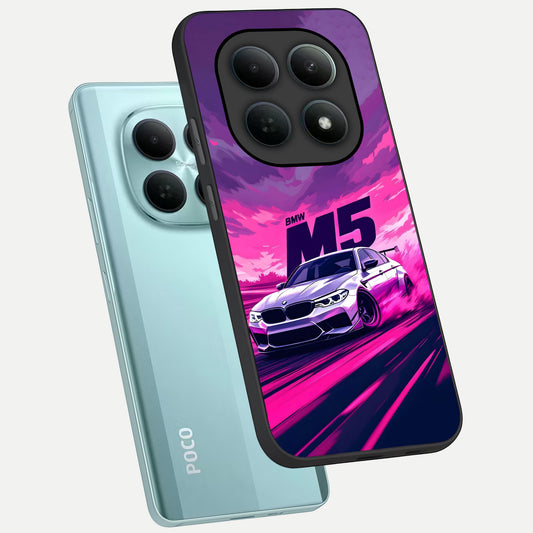 MS Neon Car phone case For Poco M8 showing premium glass back cover with detailed artwork