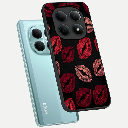 Midnight Kiss Love phone case For Poco M8 showing premium glass back cover with detailed artwork