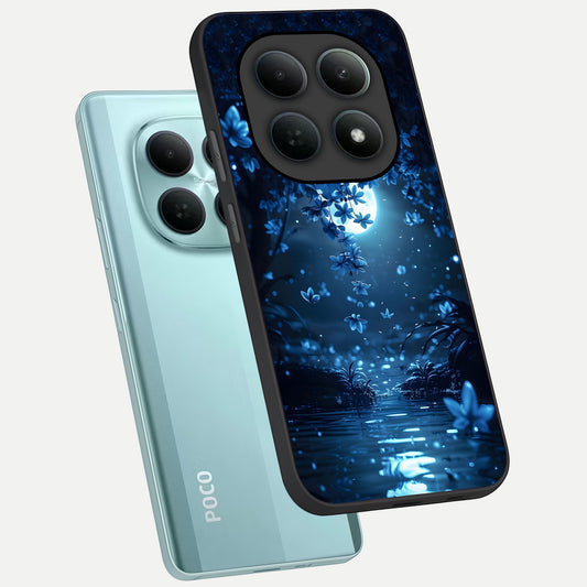 Moonlight Petal Dream phone case For Poco M8 showing premium glass back cover with detailed artwork