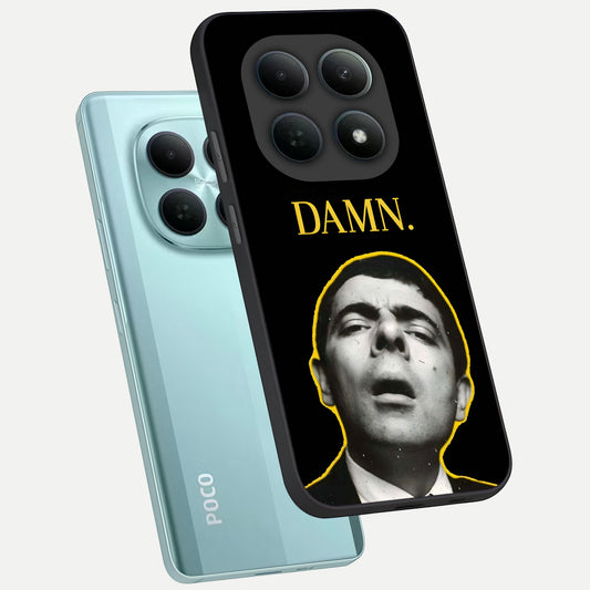 Mr Bean Damn phone case For Poco M8 showing premium glass back cover with detailed artwork