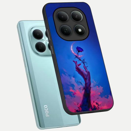 Mystic Hand phone case For Poco M8 showing premium glass back cover with detailed artwork