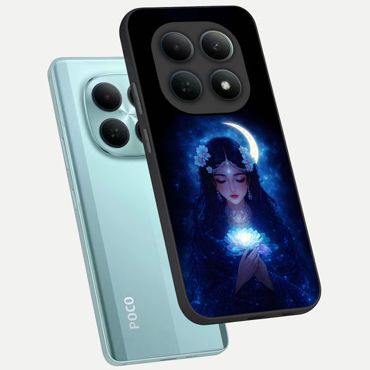 Mystic Moon Queen phone case For Poco M8 showing premium glass back cover with detailed artwork